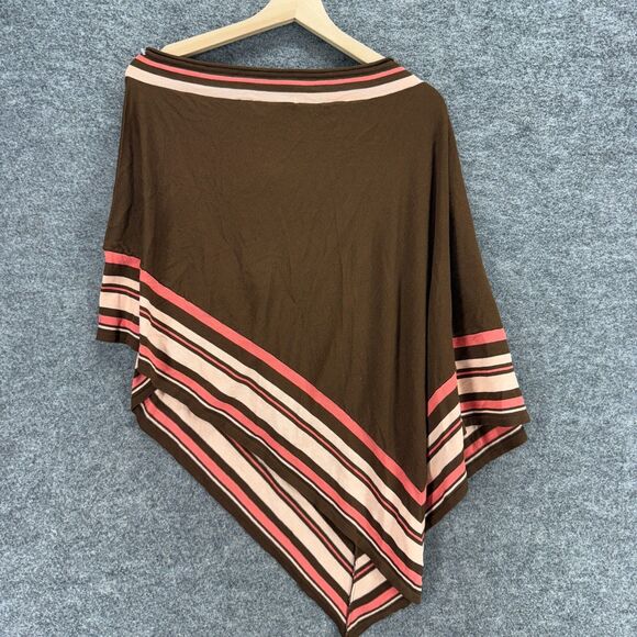 New BCBGMaxazria Cape Women One Size Brown Striped Silk Knit Round Neck Casual - Picture 2 of 9